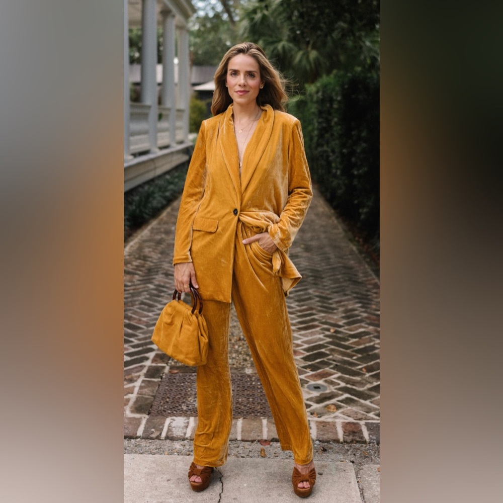 Endless Rose Velvet Set Single Breasted Blazer & Trousers - Gold sz XS